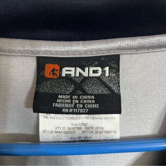 Men’s AND1 Full Zip Basketball Track Jacket Size 2XL  Navy Blue & Gray - Picture 4 of 8